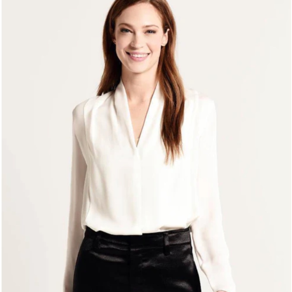 VINCE 100% Silk Drape Neck Blouse